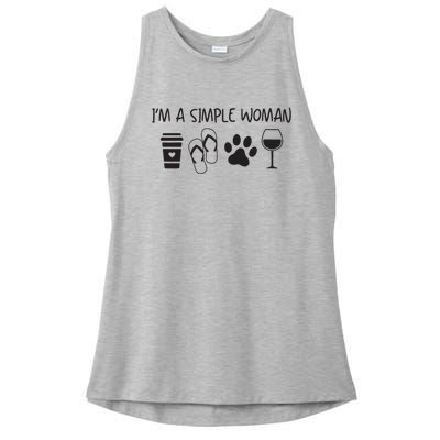 Womens Im A Simple Woman Coffee Flip Flop Pet Dog Cat Wine Womens Ladies PosiCharge Tri-Blend Wicking Tank