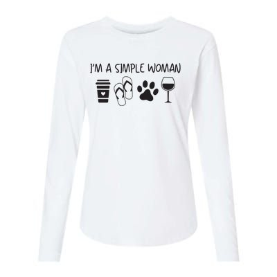 Womens Im A Simple Woman Coffee Flip Flop Pet Dog Cat Wine Womens Womens Cotton Relaxed Long Sleeve T-Shirt