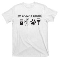 Womens Im A Simple Woman Coffee Flip Flop Pet Dog Cat Wine Womens T-Shirt