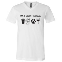 Womens Im A Simple Woman Coffee Flip Flop Pet Dog Cat Wine Womens V-Neck T-Shirt