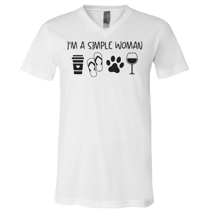 Womens Im A Simple Woman Coffee Flip Flop Pet Dog Cat Wine Womens V-Neck T-Shirt