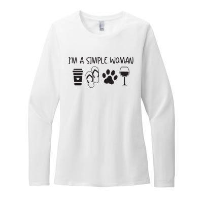 Womens Im A Simple Woman Coffee Flip Flop Pet Dog Cat Wine Womens Womens CVC Long Sleeve Shirt