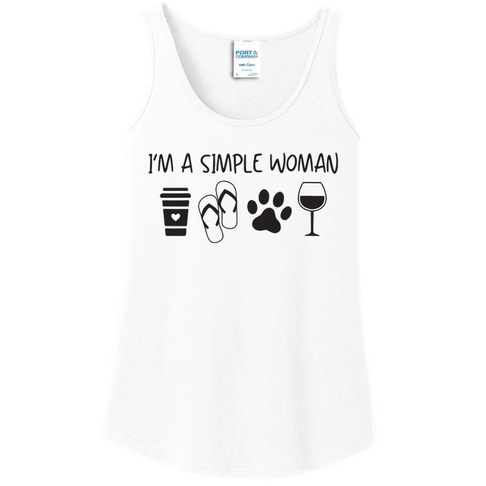 Womens Im A Simple Woman Coffee Flip Flop Pet Dog Cat Wine Womens Ladies Essential Tank