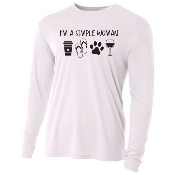 Womens Im A Simple Woman Coffee Flip Flop Pet Dog Cat Wine Womens Cooling Performance Long Sleeve Crew