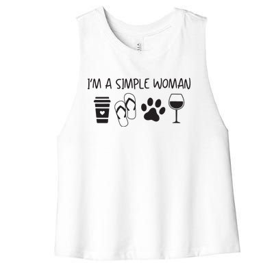 Womens Im A Simple Woman Coffee Flip Flop Pet Dog Cat Wine Womens Women's Racerback Cropped Tank