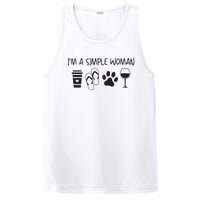 Womens Im A Simple Woman Coffee Flip Flop Pet Dog Cat Wine Womens PosiCharge Competitor Tank