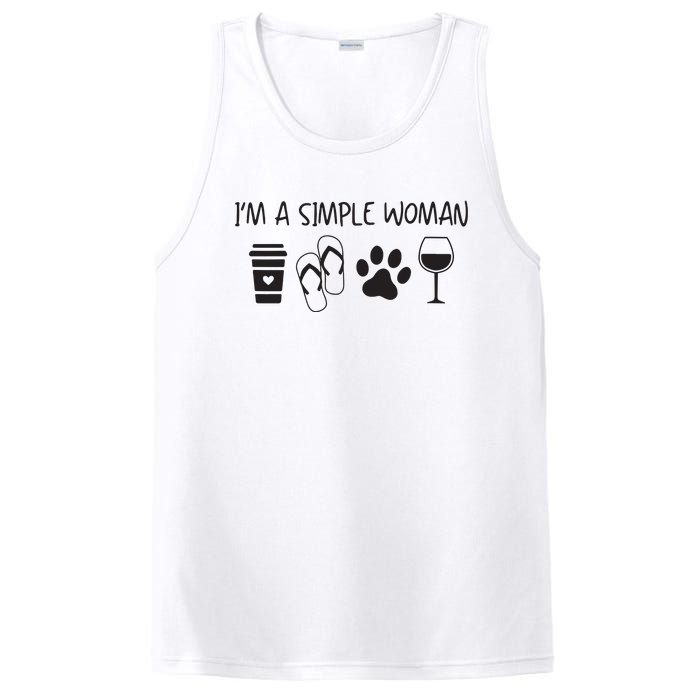 Womens Im A Simple Woman Coffee Flip Flop Pet Dog Cat Wine Womens PosiCharge Competitor Tank