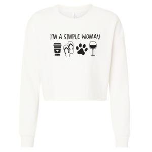 Womens Im A Simple Woman Coffee Flip Flop Pet Dog Cat Wine Womens Cropped Pullover Crew