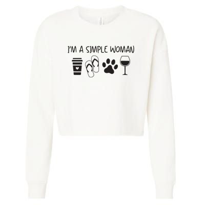 Womens Im A Simple Woman Coffee Flip Flop Pet Dog Cat Wine Womens Cropped Pullover Crew