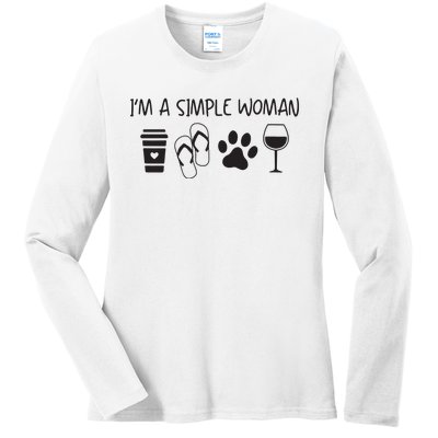 Womens Im A Simple Woman Coffee Flip Flop Pet Dog Cat Wine Womens Ladies Long Sleeve Shirt