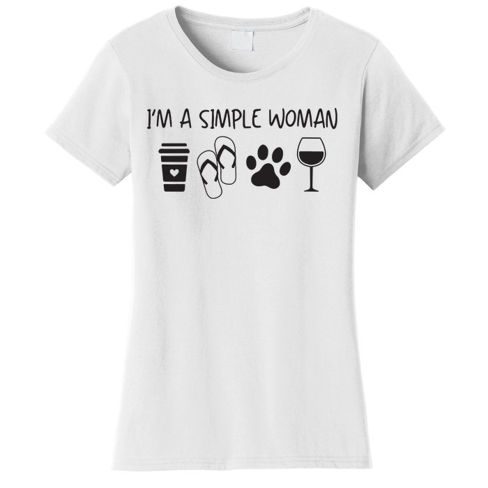 Womens Im A Simple Woman Coffee Flip Flop Pet Dog Cat Wine Womens Women's T-Shirt