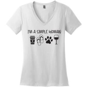 Womens Im A Simple Woman Coffee Flip Flop Pet Dog Cat Wine Womens Women's V-Neck T-Shirt