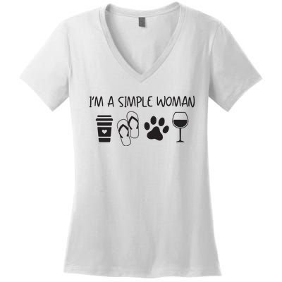 Womens Im A Simple Woman Coffee Flip Flop Pet Dog Cat Wine Womens Women's V-Neck T-Shirt