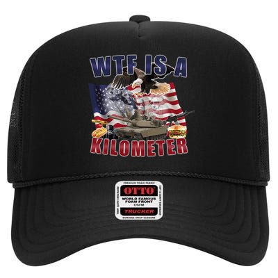 Wtf Is A Kilometer Funny Political High Crown Mesh Back Trucker Hat