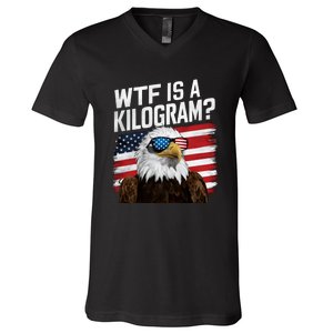 Wtf Is A Kilogram Funny 4th Of July Patriotic Eagle Usa V-Neck T-Shirt