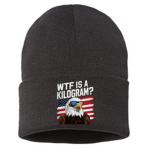 Wtf Is A Kilogram Funny 4th Of July Patriotic Eagle Usa Sustainable Knit Beanie