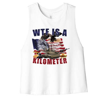 Wtf Is A Kilometer Funny Political Women's Racerback Cropped Tank