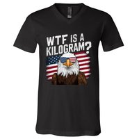 Wtf Is A Kilogram Funny 4th Of July Patriotic Eagle Usa V-Neck T-Shirt