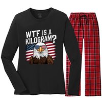 Wtf Is A Kilogram Funny 4th Of July Patriotic Eagle Usa Women's Long Sleeve Flannel Pajama Set 