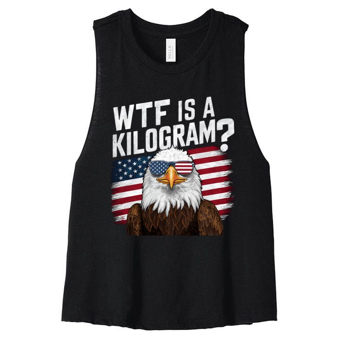 Wtf Is A Kilogram Funny 4th Of July Patriotic Eagle Usa Women's Racerback Cropped Tank