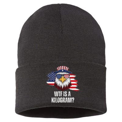Wtf Is A Kilogram Funny 4th Of July Eagle Usa2024 Patriotic Sustainable Knit Beanie