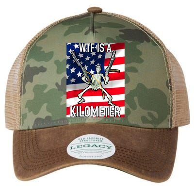 WTF Is A Kilometer July 4th Skeleton Funny Cringey USA Meme Legacy Tie Dye Trucker Hat