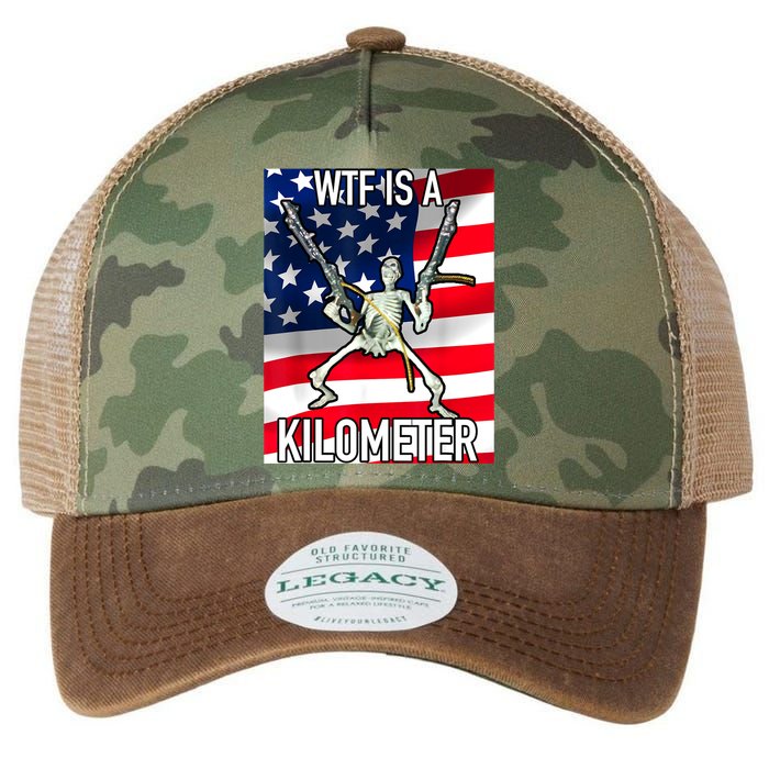 WTF Is A Kilometer July 4th Skeleton Funny Cringey USA Meme Legacy Tie Dye Trucker Hat