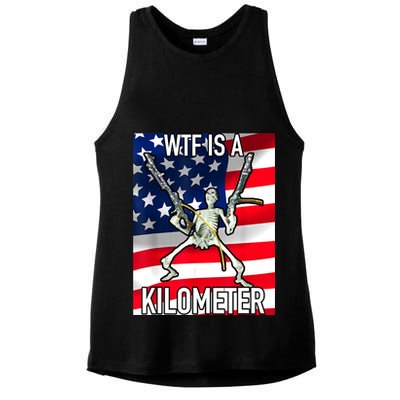 WTF Is A Kilometer July 4th Skeleton Funny Cringey USA Meme Ladies PosiCharge Tri-Blend Wicking Tank