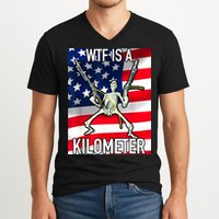 WTF Is A Kilometer July 4th Skeleton Funny Cringey USA Meme V-Neck T-Shirt