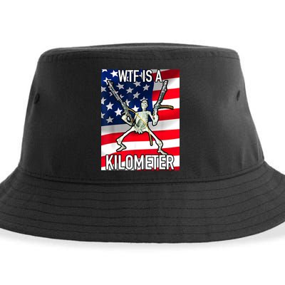 WTF Is A Kilometer July 4th Skeleton Funny Cringey USA Meme Sustainable Bucket Hat