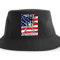 WTF Is A Kilometer July 4th Skeleton Funny Cringey USA Meme Sustainable Bucket Hat
