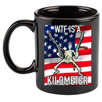 WTF Is A Kilometer July 4th Skeleton Funny Cringey USA Meme 11oz C Handle Ceramic Mug
