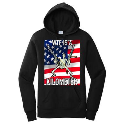 WTF Is A Kilometer July 4th Skeleton Funny Cringey USA Meme Women's Pullover Hoodie