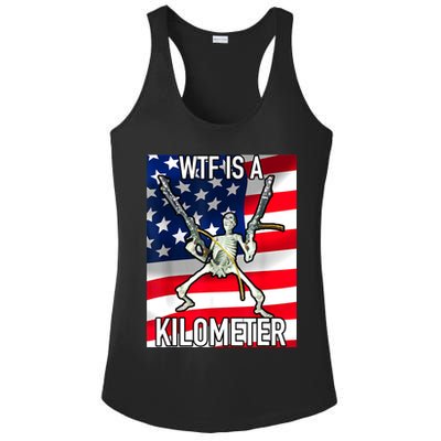 WTF Is A Kilometer July 4th Skeleton Funny Cringey USA Meme Ladies PosiCharge Competitor Racerback Tank