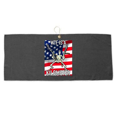 WTF Is A Kilometer July 4th Skeleton Funny Cringey USA Meme Large Microfiber Waffle Golf Towel