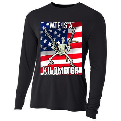 WTF Is A Kilometer July 4th Skeleton Funny Cringey USA Meme Cooling Performance Long Sleeve Crew