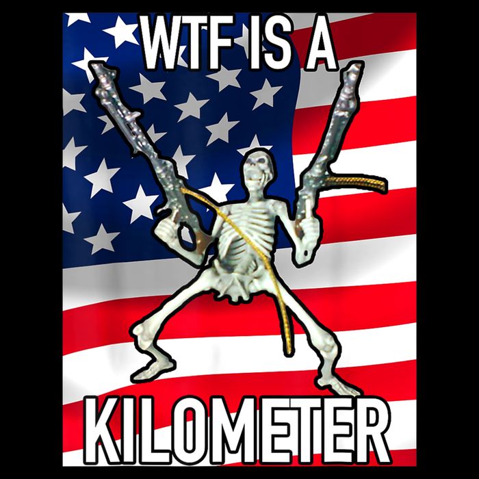 WTF Is A Kilometer July 4th Skeleton Funny Cringey USA Meme Cooling Performance Long Sleeve Crew
