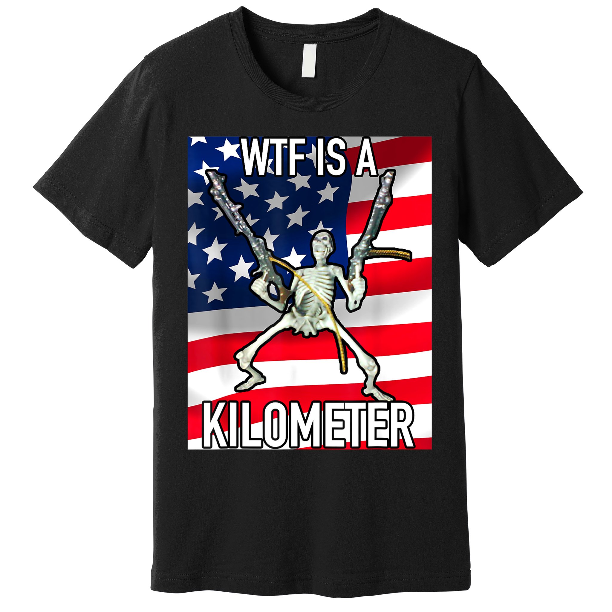 WTF Is A Kilometer July 4th Skeleton Funny Cringey USA Meme Premium T-Shirt