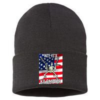WTF Is A Kilometer July 4th Skeleton Funny Cringey USA Meme Sustainable Knit Beanie