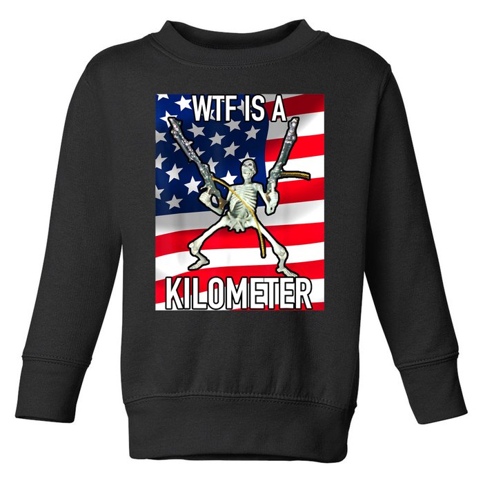 WTF Is A Kilometer July 4th Skeleton Funny Cringey USA Meme Toddler Sweatshirt