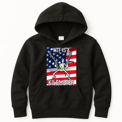 WTF Is A Kilometer July 4th Skeleton Funny Cringey USA Meme Kids Hoodie