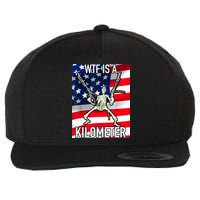 WTF Is A Kilometer July 4th Skeleton Funny Cringey USA Meme Wool Snapback Cap