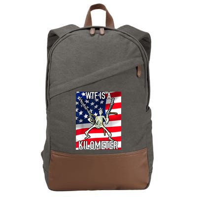 WTF Is A Kilometer July 4th Skeleton Funny Cringey USA Meme Cotton Canvas Backpack