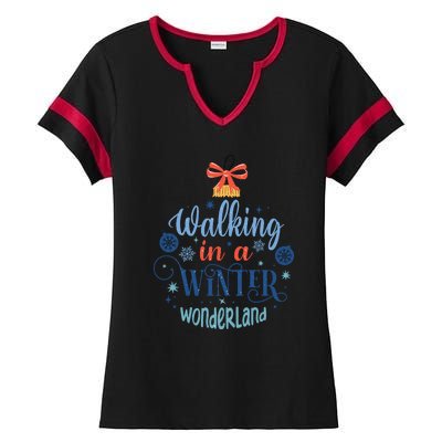 Walking In A Winter Wonderland Christmas Funny Xmas Holiday Gift Ladies Halftime Notch Neck Tee