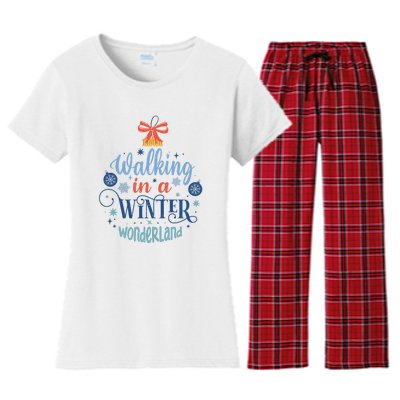 Walking In A Winter Wonderland Christmas Funny Xmas Holiday Gift Women's Flannel Pajama Set