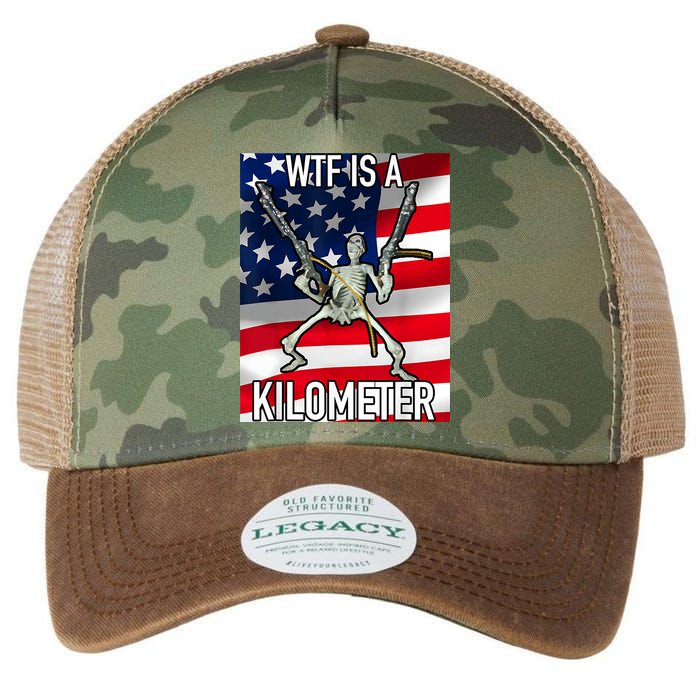 WTF Is A Kilometer July 4th Skeleton Funny Cringey USA Meme Legacy Tie Dye Trucker Hat
