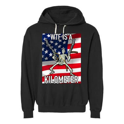 WTF Is A Kilometer July 4th Skeleton Funny Cringey USA Meme Garment-Dyed Fleece Hoodie