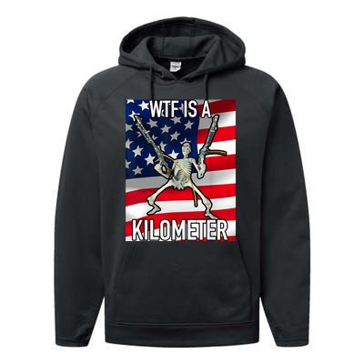 WTF Is A Kilometer July 4th Skeleton Funny Cringey USA Meme Performance Fleece Hoodie