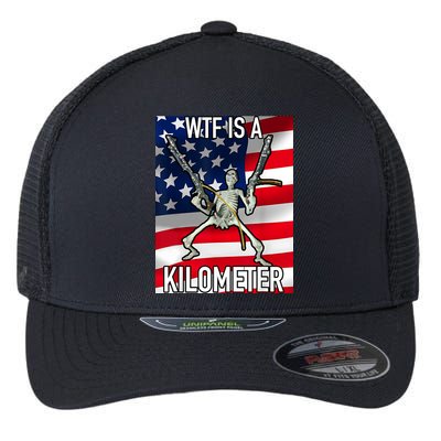 WTF Is A Kilometer July 4th Skeleton Funny Cringey USA Meme Flexfit Unipanel Trucker Cap
