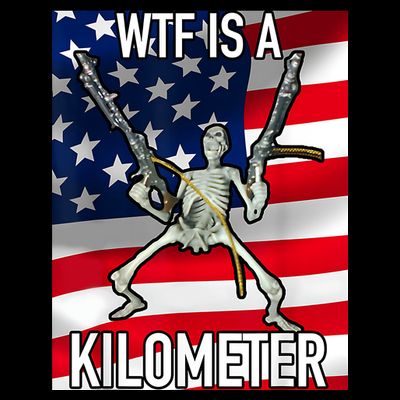 WTF Is A Kilometer July 4th Skeleton Funny Cringey USA Meme T-Shirt